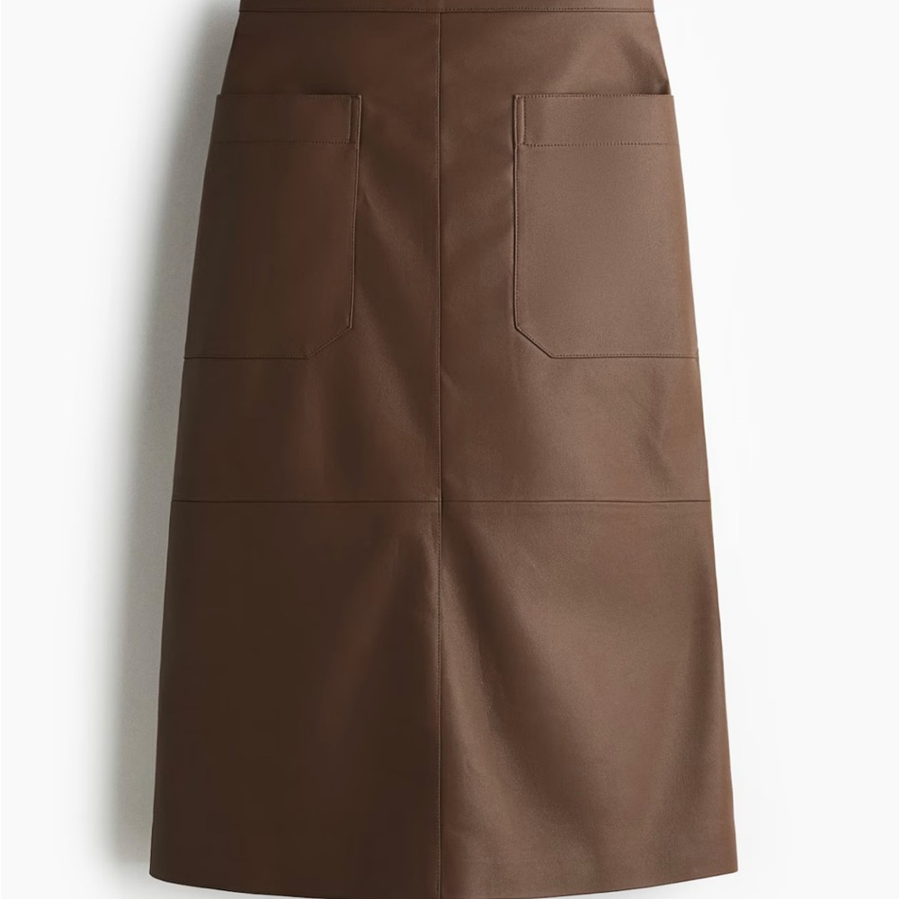 H&M Coated Brown Leather Midi Skirt